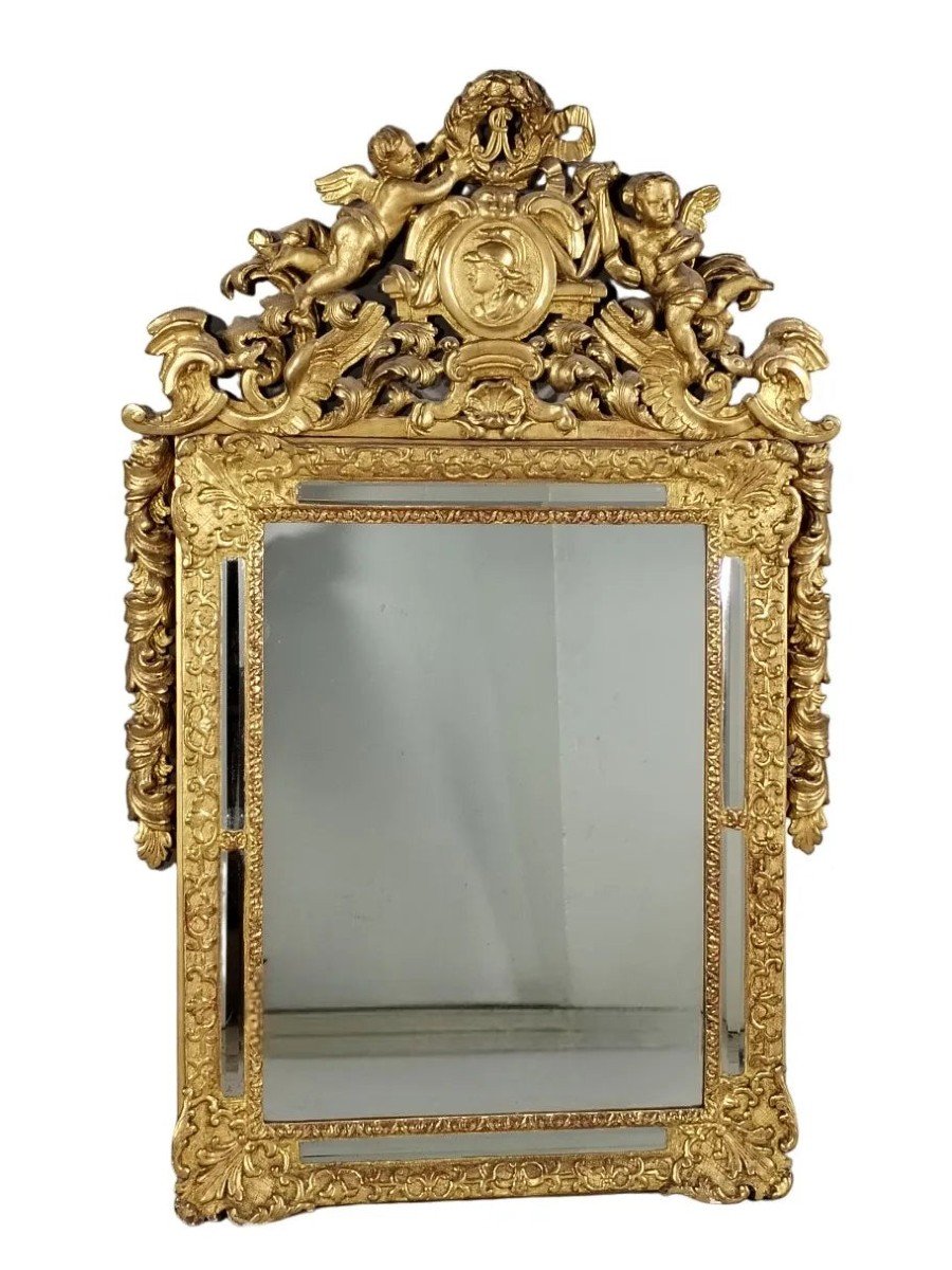 Miroir à Parclose En Bois Doré Sculpté De Fleurs Et écoinçons