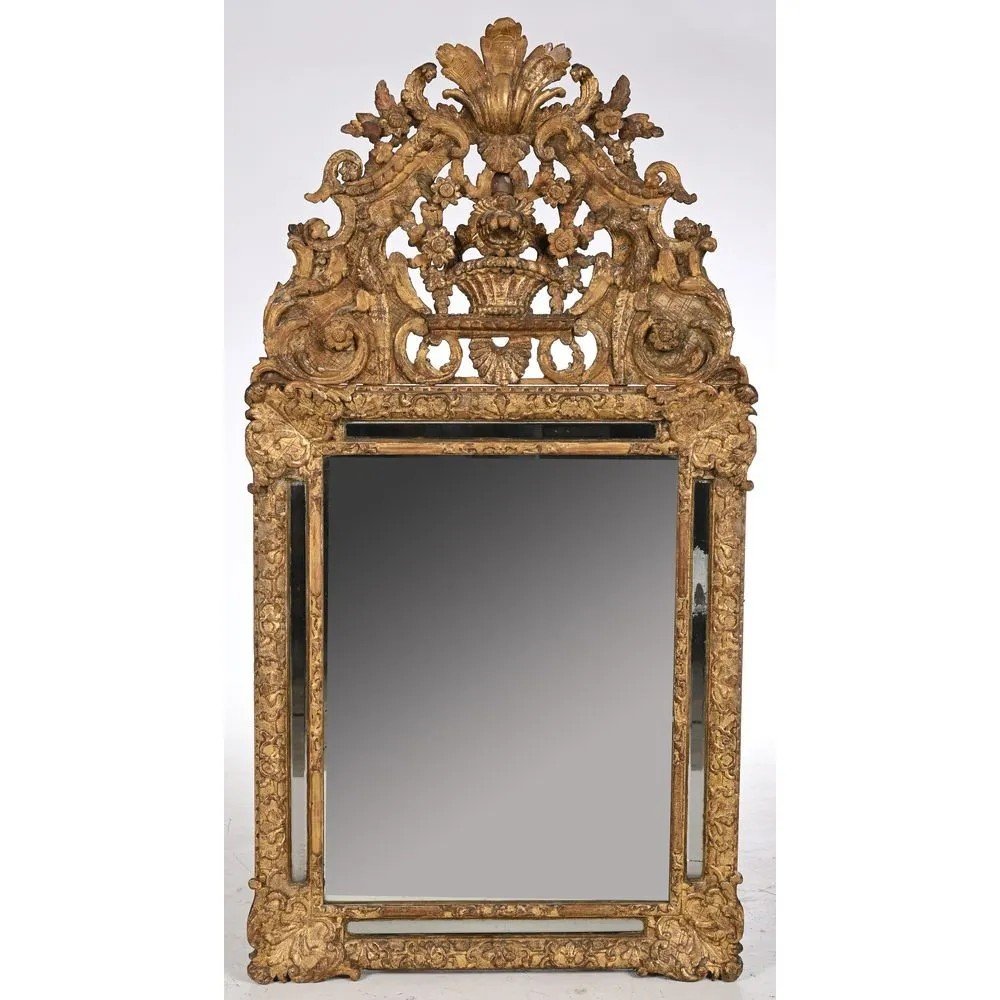 Gilded Wood Pediment Mirror And Screen