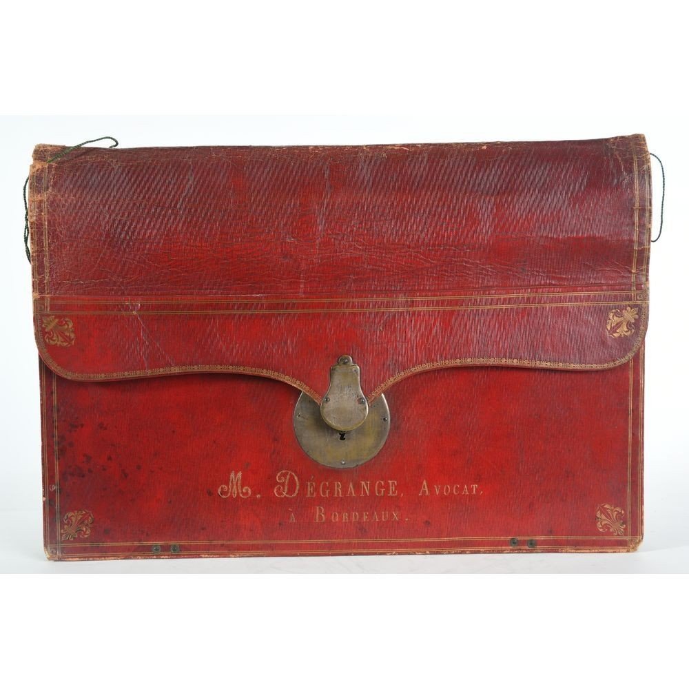 Portefeuille En Maroquin Rouge Daté 1818 Et Marqué Degrange