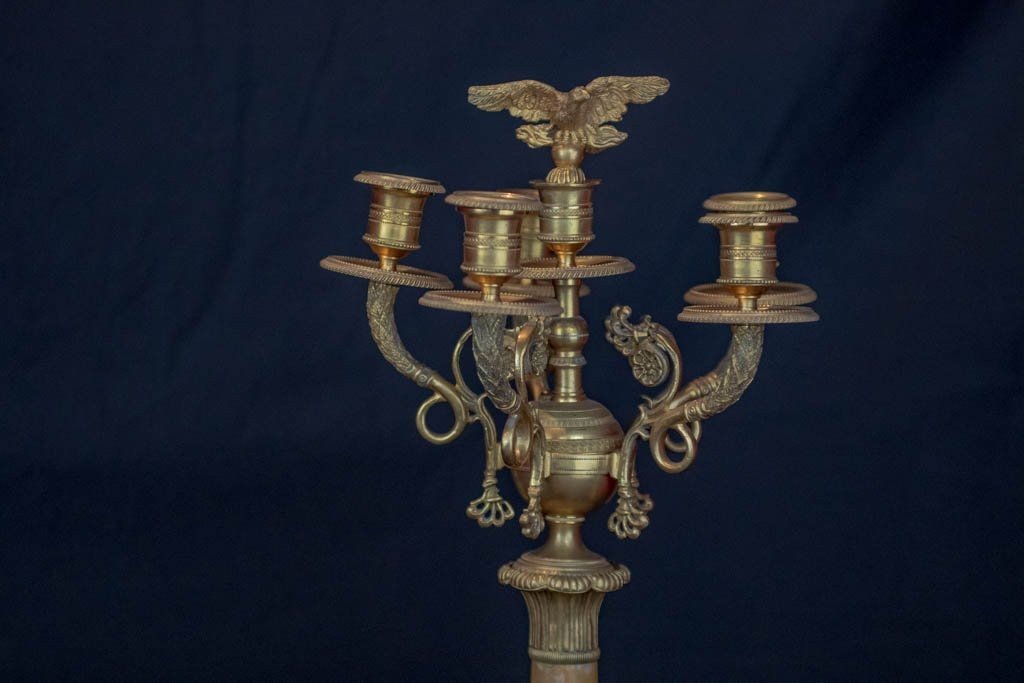 Pair Of Candelabra With Eagle Head Restoration Period-photo-3