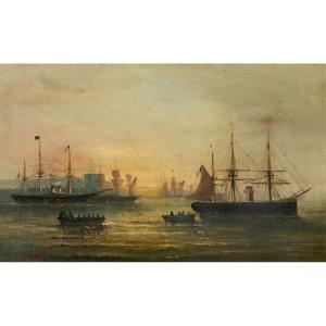 G.S WART « La flottille dans la rade de Toulon (?) » fin XIXè 