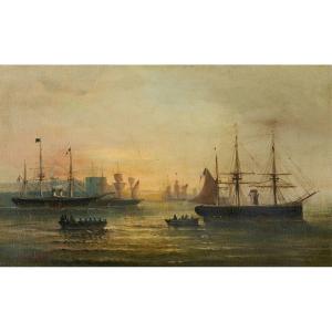 Gs Wart “the Flotilla In The Harbor Of Toulon” Late 19th Century 