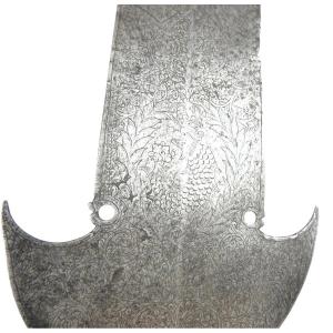 France. Pertuisane Iron Engraved On One Side With French Weapons And Floral Motifs