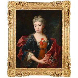 école Francaise XVIIIè. « Portrait D’une Dame De Qualité Avec Une Jolie Robe Bleue »