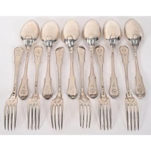 Set Of 6 Solid Silver Cutlery Sets For The Farmers General (1775-1777).