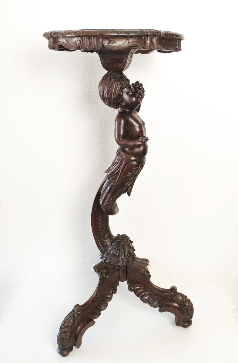 Selette Column In Carved Wood  With Putto -photo-3