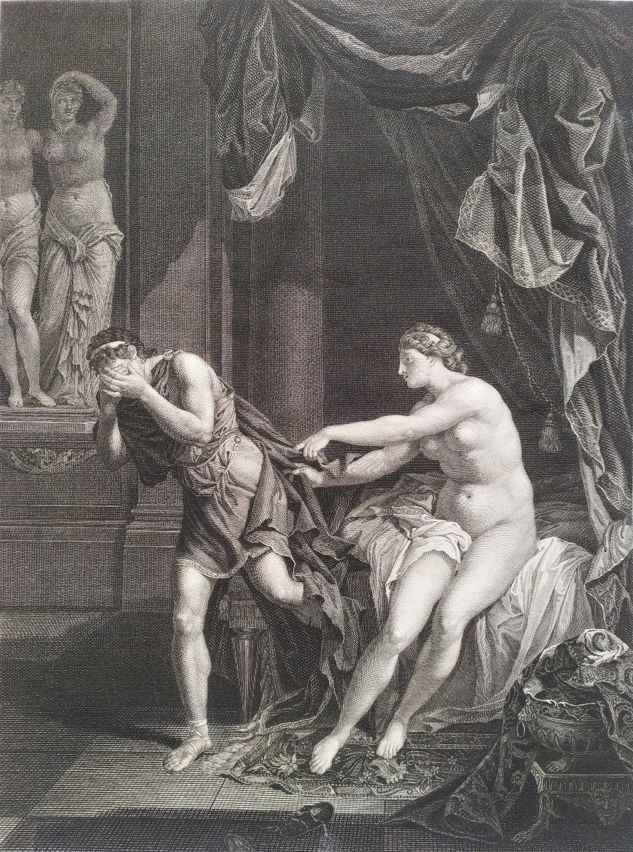 Joseph And Potiphar's Wife 18th  C. Engraving-photo-3