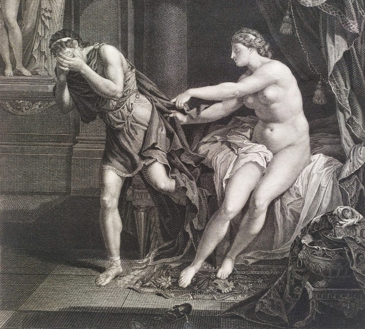 Joseph And Potiphar's Wife 18th  C. Engraving-photo-4