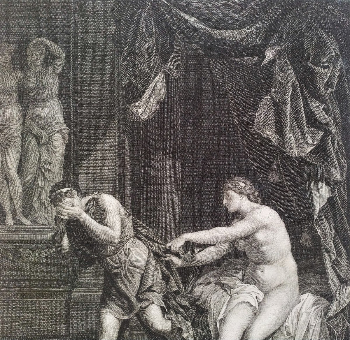 Joseph And Potiphar's Wife 18th  C. Engraving-photo-1