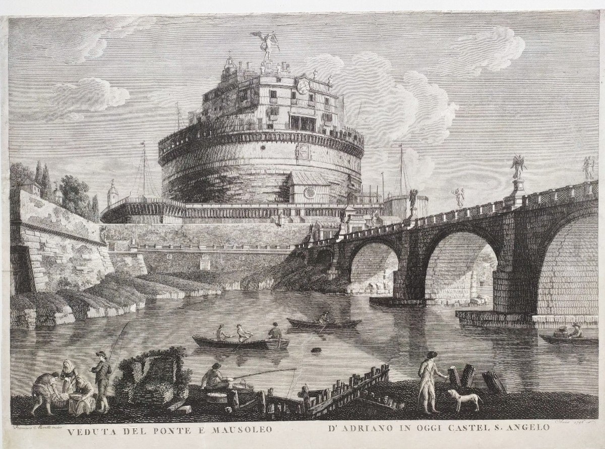 Rome Castel San Angelo Engraving 18th C.-photo-3