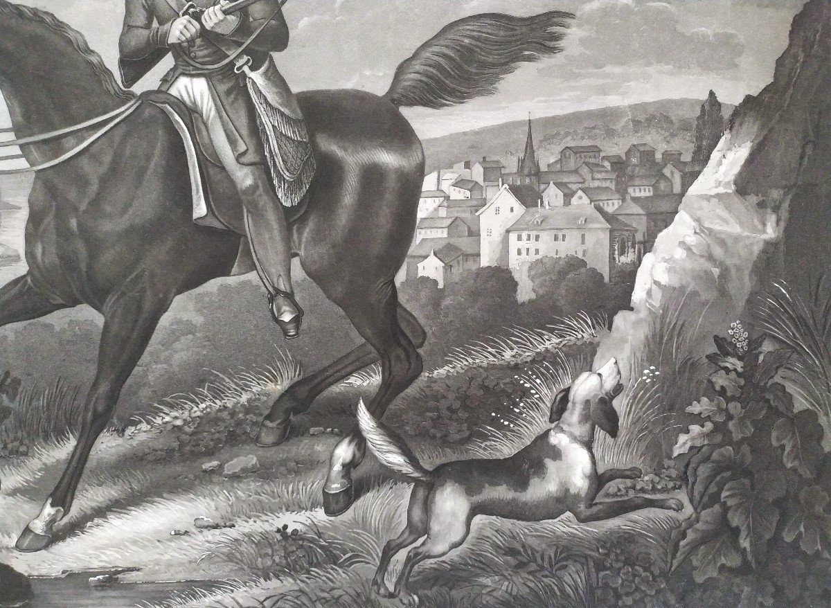 Hunting Engraving By Moreau Horse  And Dog-photo-4