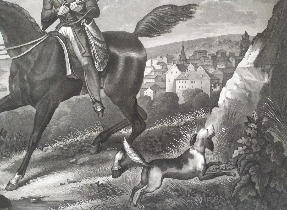 Gravure De Chasse Par Moreau Cheval Chien-photo-4