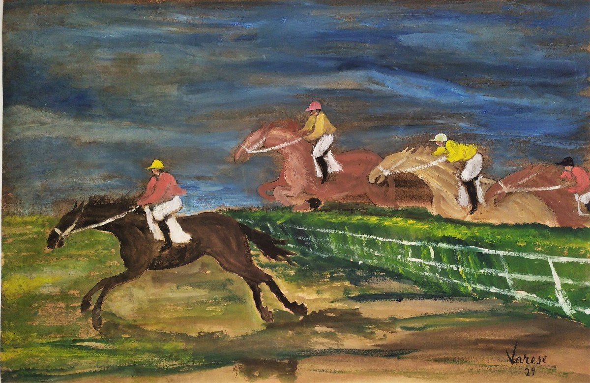 Gabriele Varese Gouache Course Hippique  1929-photo-4