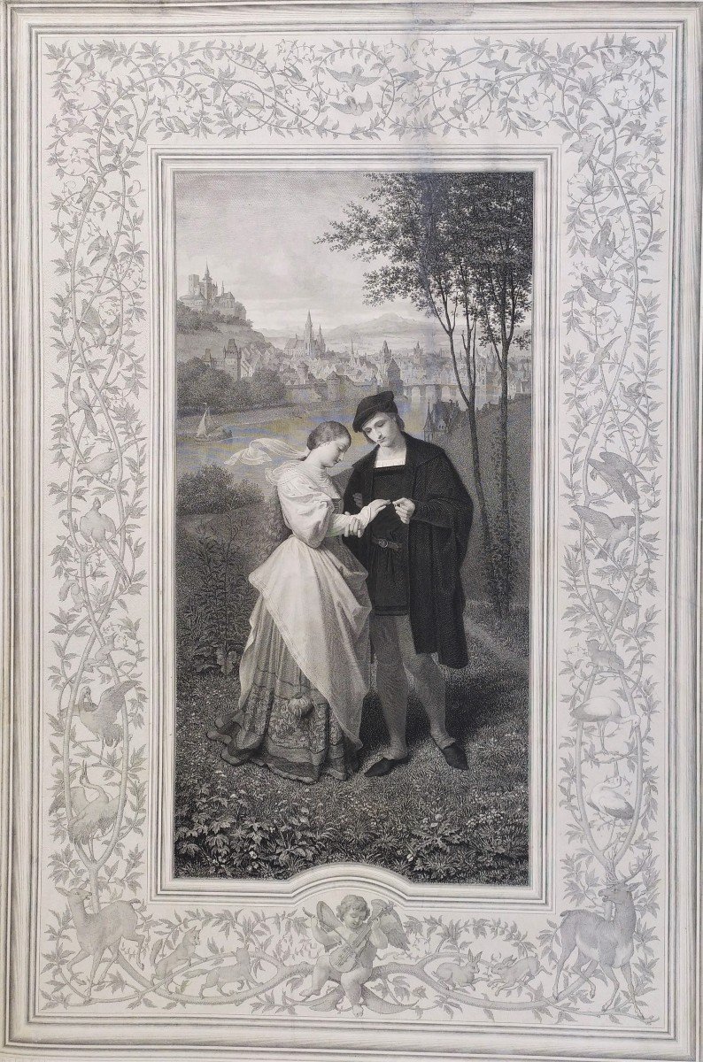 Gravure Romantique l'Anneau Des Fiançailles d'Après Ludwig Kachel