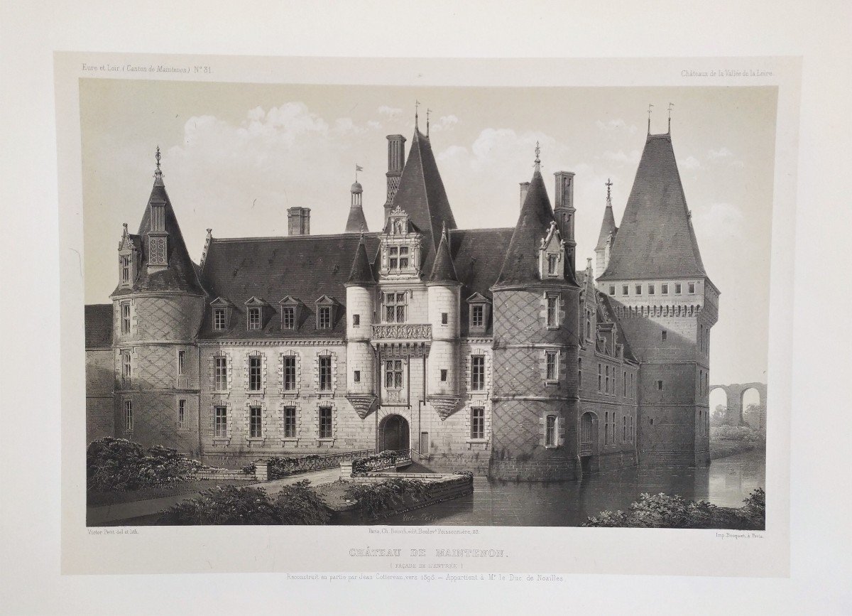 Château De Maintenon Lithographie Par Victor Petit-photo-3