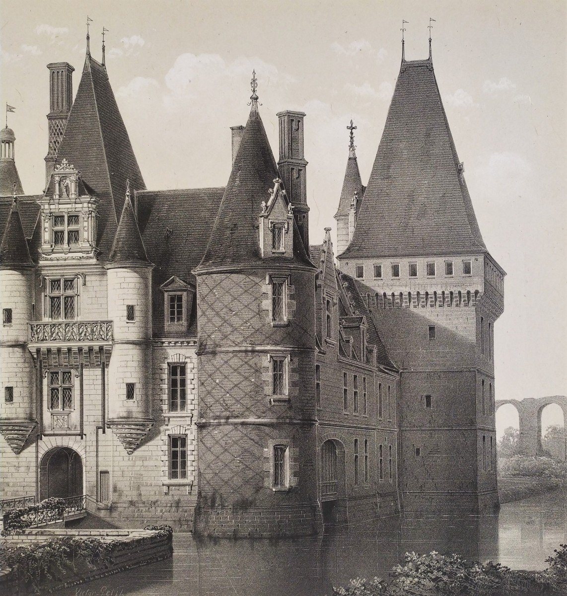 Château De Maintenon Lithographie Par Victor Petit-photo-2