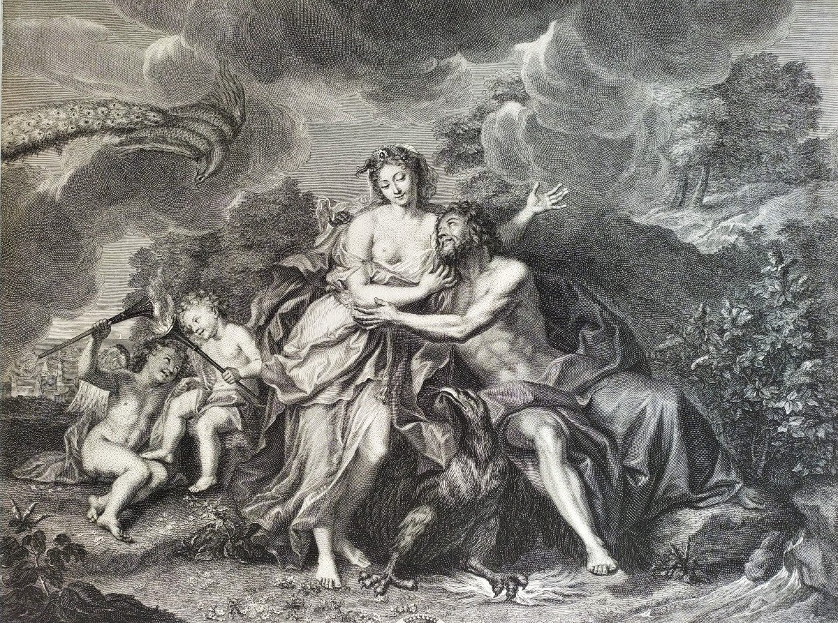 Mythological Etching Juno And Jupiter