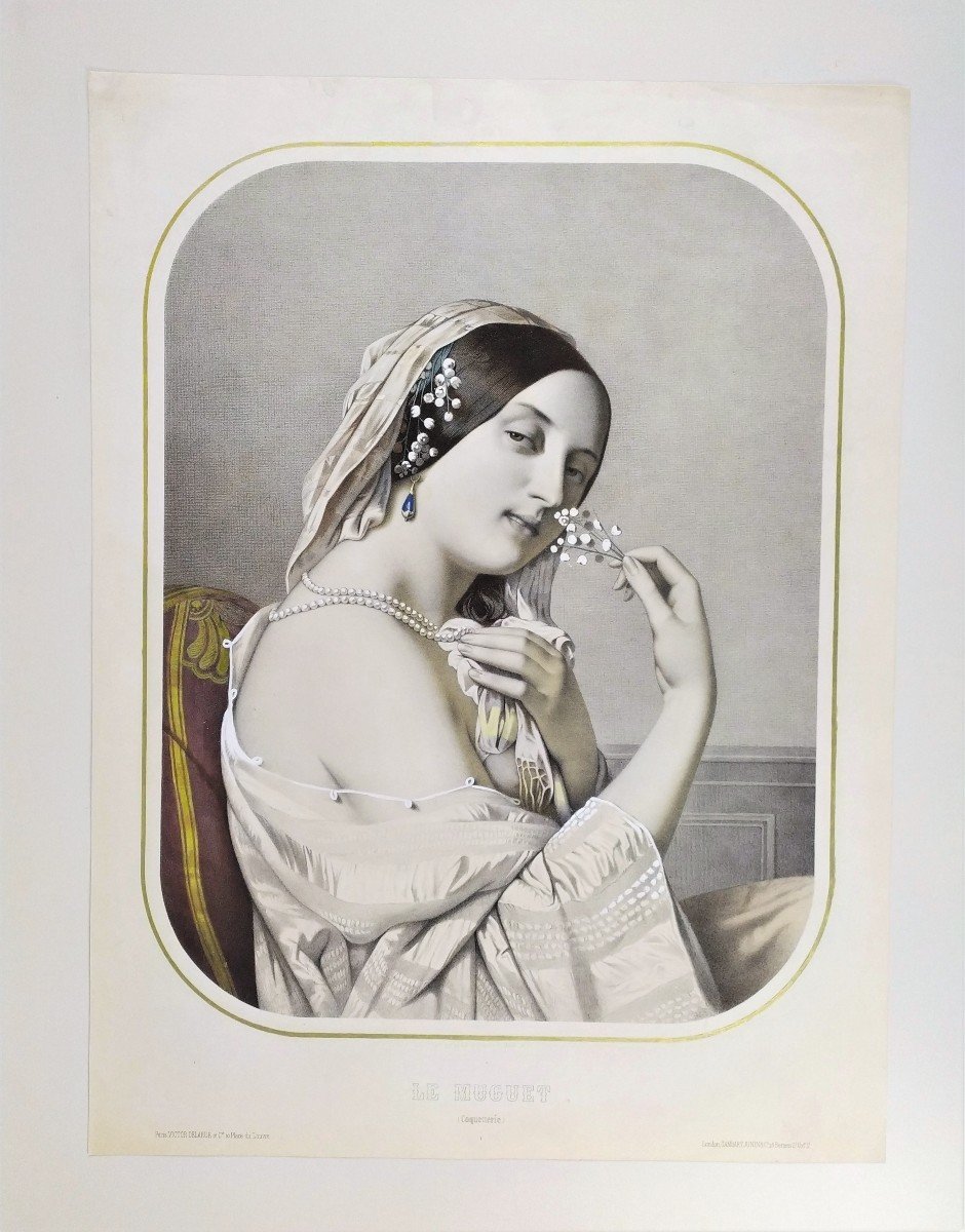 Oriental Woman Watercolored Lithograph-photo-2