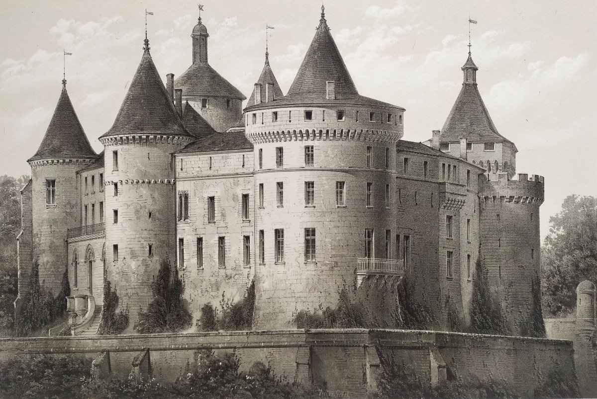 Architecture Château De Chastellux Yonne  Lithographie par Victor Petit