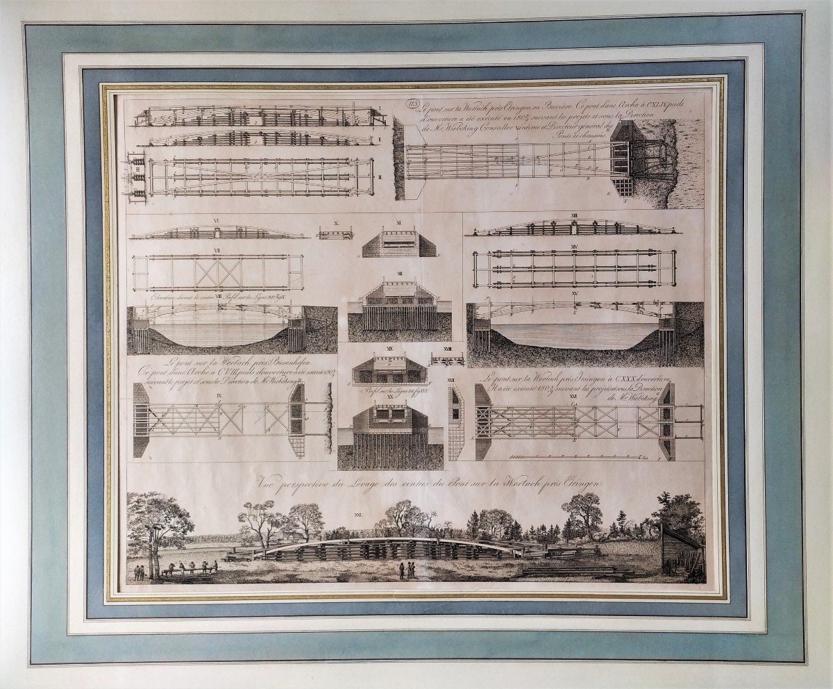 Carl Friedrich Von Wiebeking The Bridge Over The Wertach Near Ehringen In Bavaria Engraving-photo-2