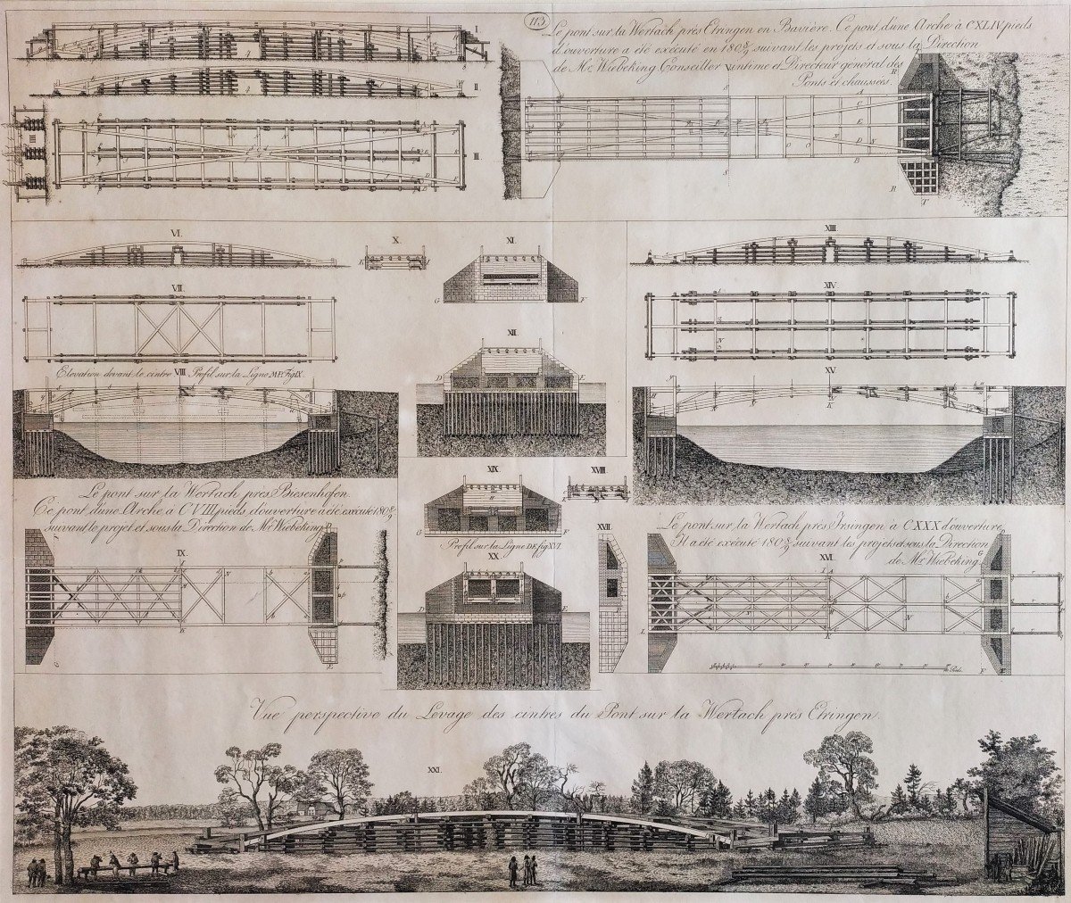 Carl Friedrich Von Wiebeking  Le Pont Sur La Wertach Près Ehringen En Bavière Gravure-photo-4