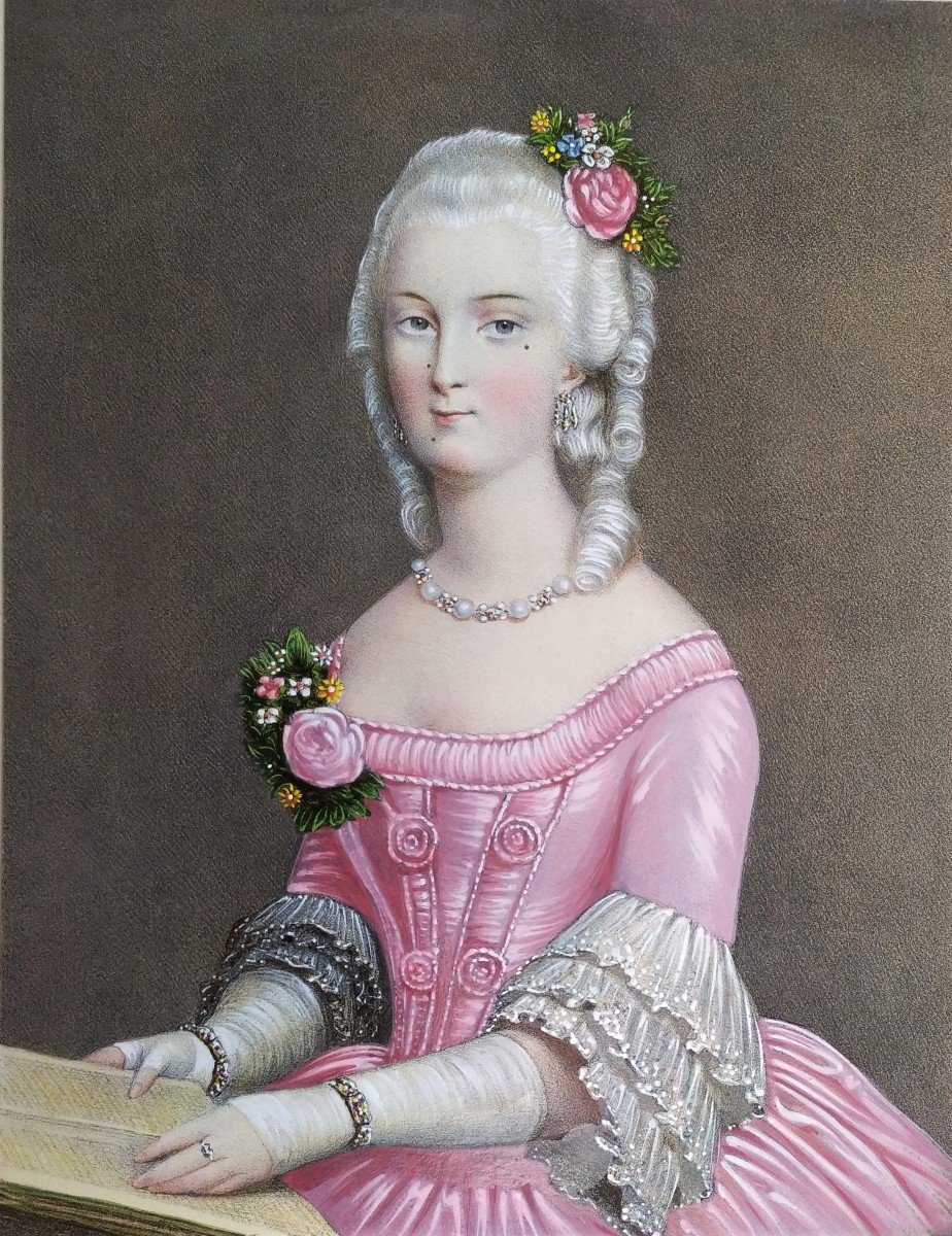 Portrait Of A Lady Watercolored Lithograph 19th C