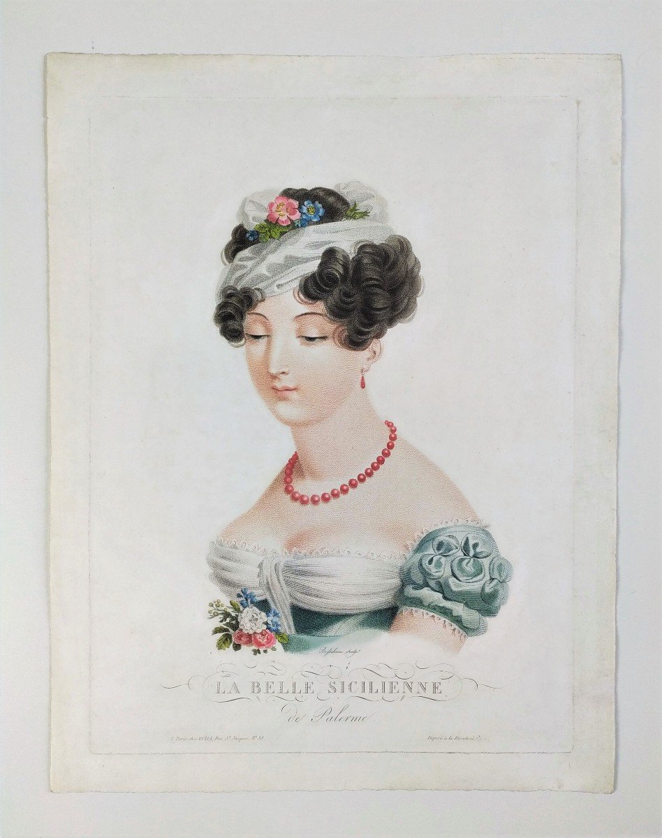 Sicilienne Italienne Gravure d'époque Empire-photo-2