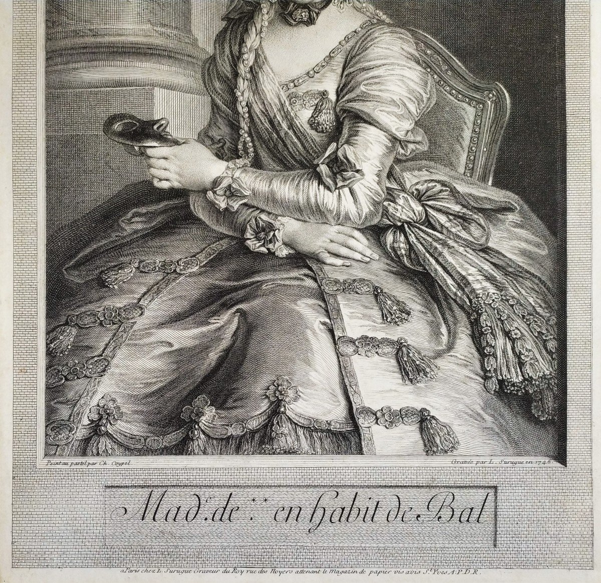 Portrait Of A Lady In Ballroom Dress 18th Century Engraving-photo-3