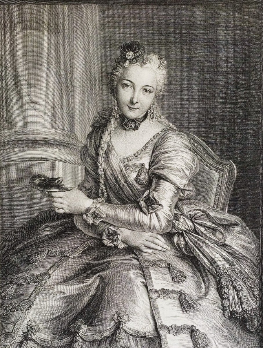 Portrait Of A Lady In Ballroom Dress 18th Century Engraving-photo-4