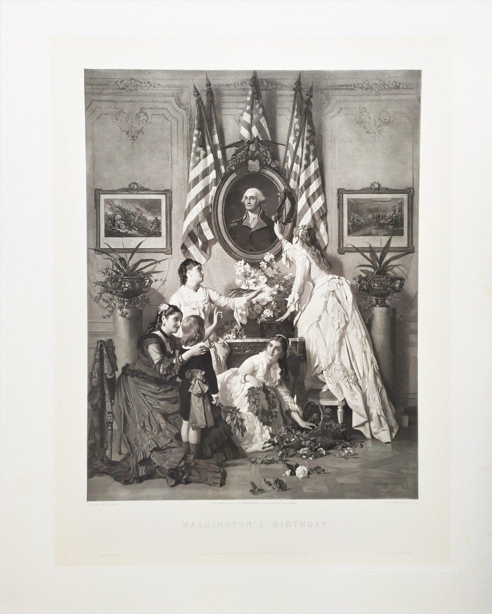 Historique Photogravure États-Unis Washington's Birthday d'après Charles Baugniet-photo-2