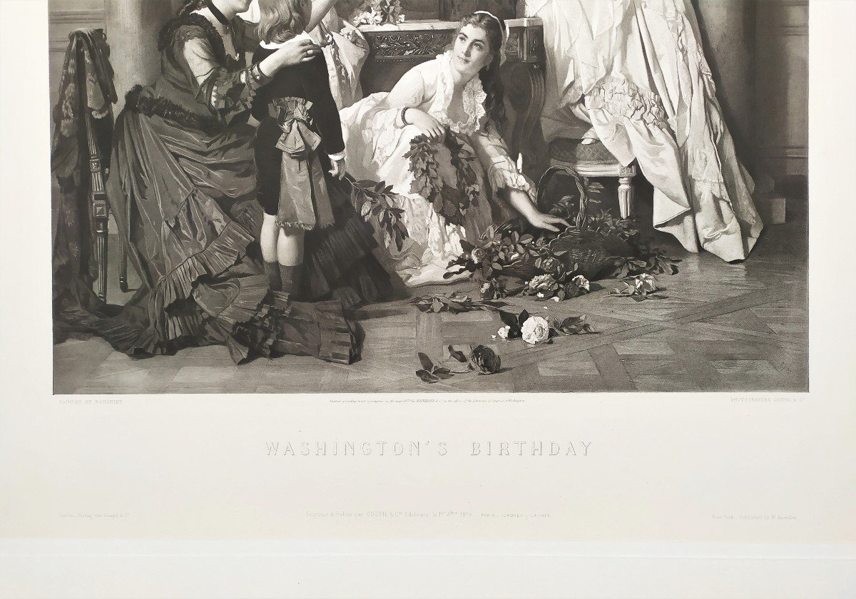 Historique Photogravure États-Unis Washington's Birthday d'après Charles Baugniet-photo-3