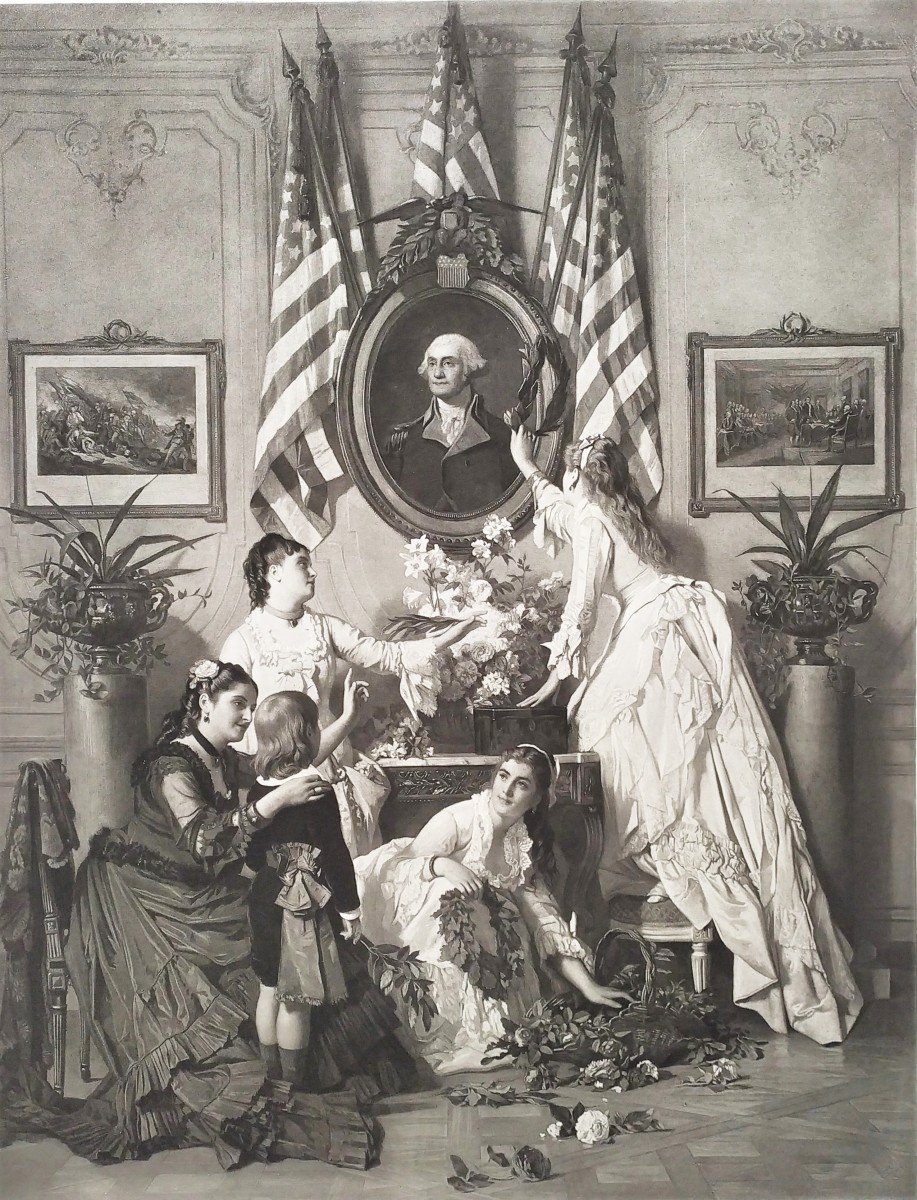 Historique Photogravure États-Unis Washington's Birthday d'après Charles Baugniet