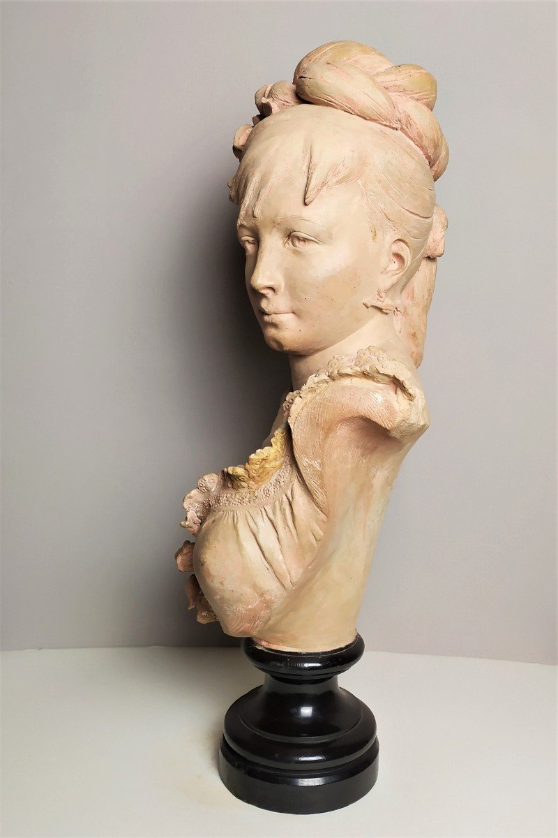 Bust Of Woman Sculpture Terracotta By Adolphe Maubach 19th C-photo-1