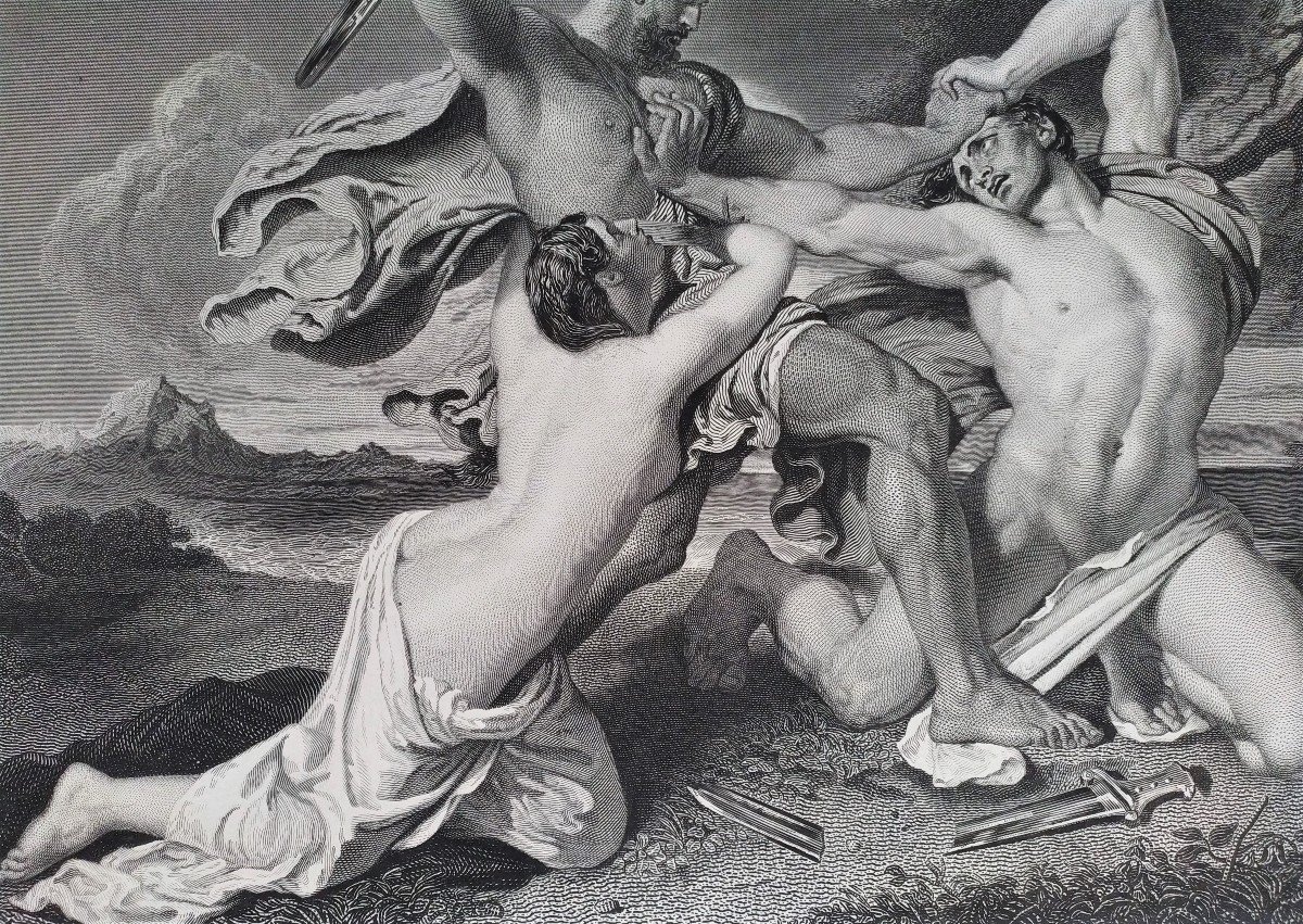 Bataille Combats Antiques d'Après William Etty Gravure 19ème-photo-3