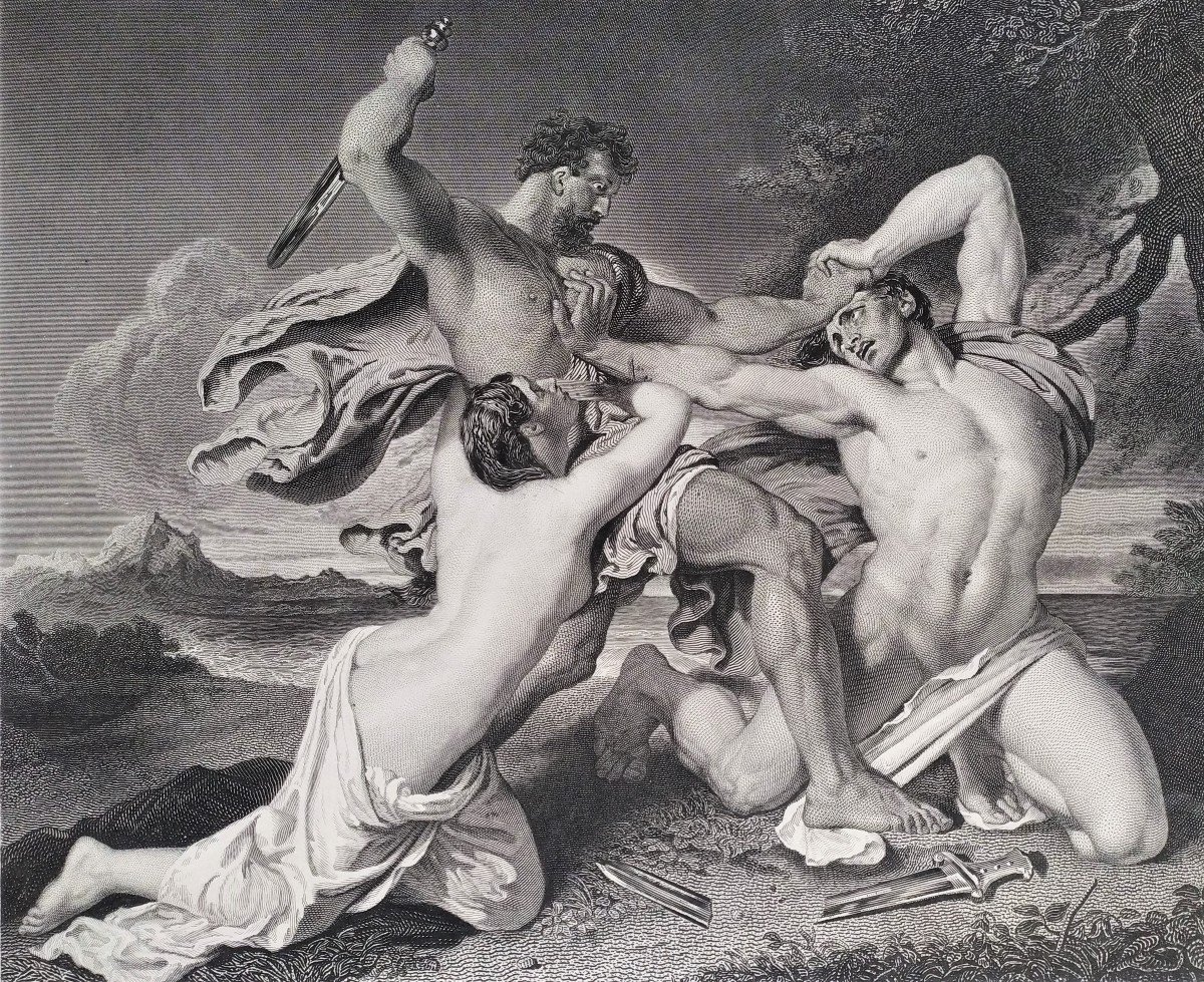 Bataille Combats Antiques d'Après William Etty Gravure 19ème-photo-4