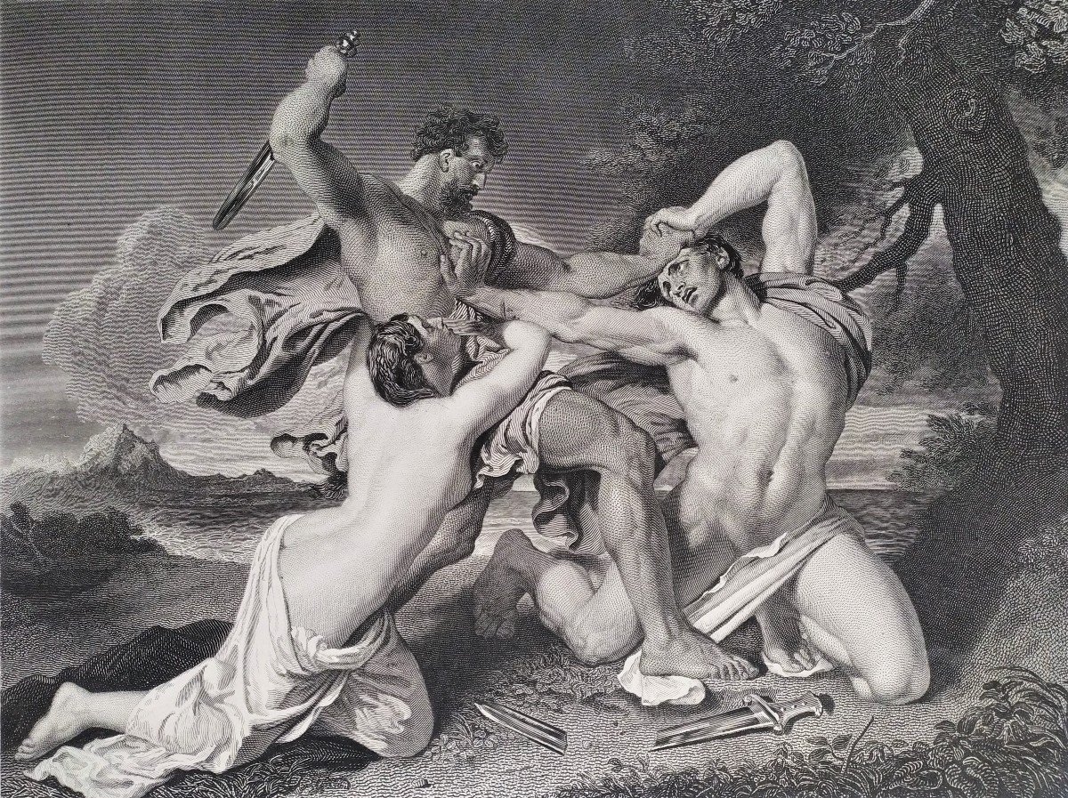 Bataille Combats Antiques d'Après William Etty Gravure 19ème