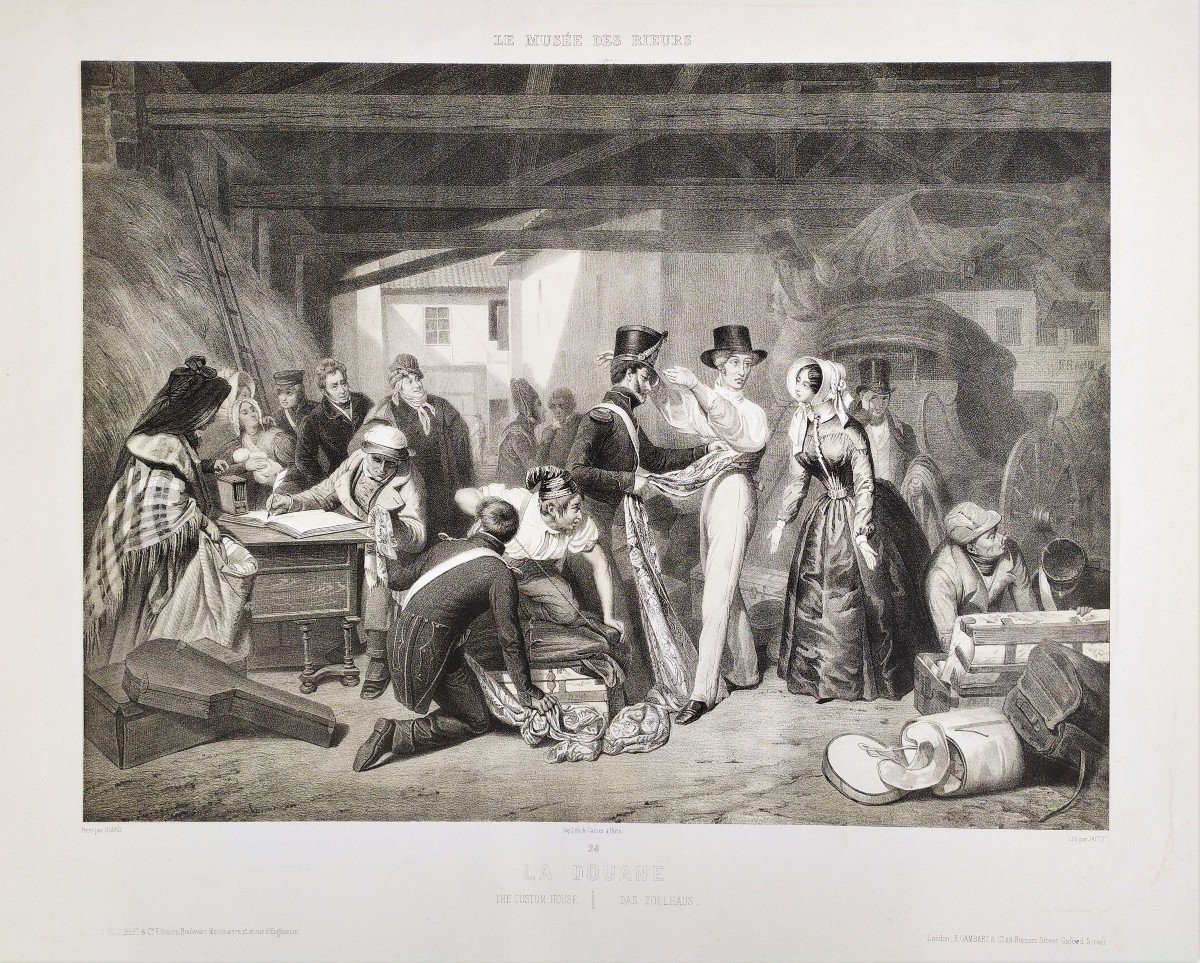 Lithograph La Customs 19th C-photo-3