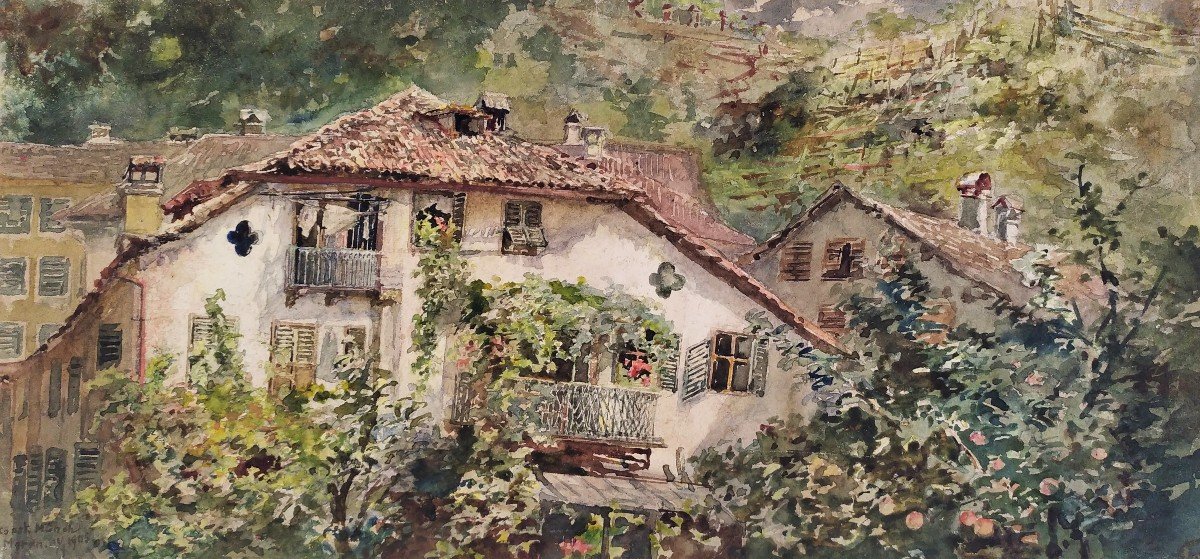 Italie Le Village De Merano Bolzano Aquarelle Par Constantin Münch-photo-1