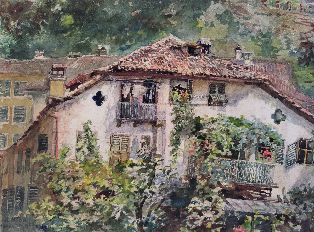 Italie Le Village De Merano Bolzano Aquarelle Par Constantin Münch-photo-3