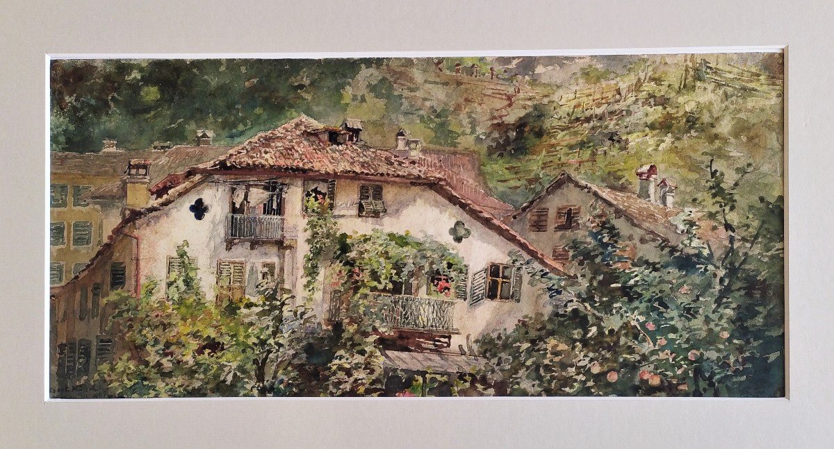 Italie Le Village De Merano Bolzano Aquarelle Par Constantin Münch