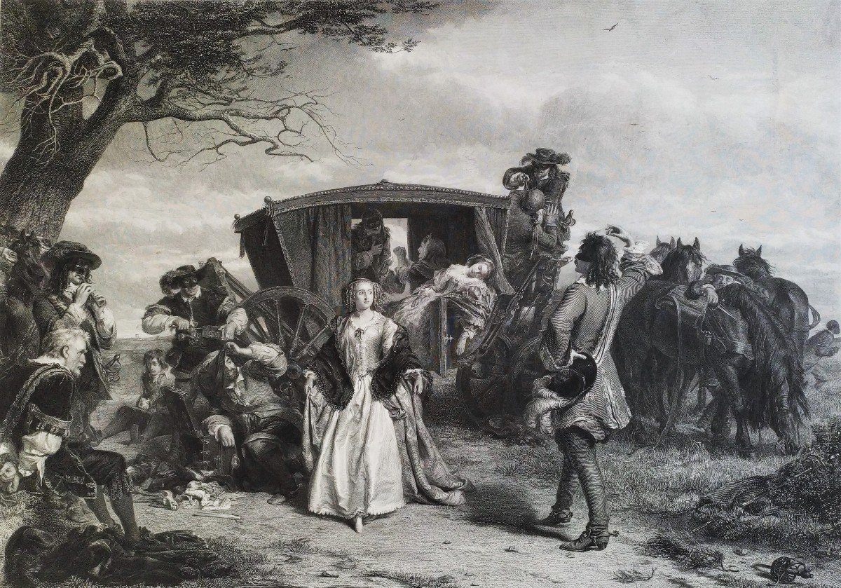 Guet-Apens Claude Duval Gravure Par Lumb Stocks d'Après William Powell Frith 