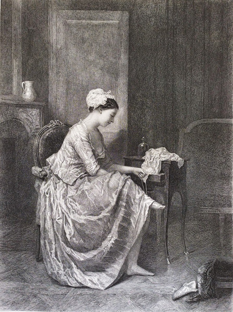 Portrait De Jeune Fille Eau-forte 19ème