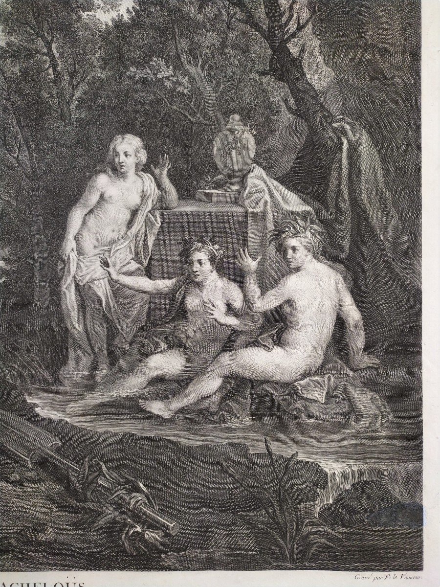 Mythological Engraving Etching Print Hercules And Acheloüs 18th  C-photo-1