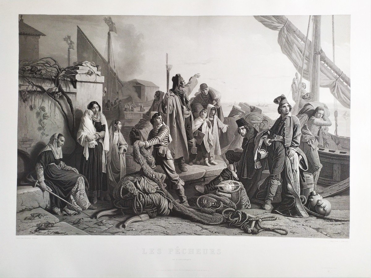 Grande Gravure  Les Pêcheurs De l'Adriatique  d'Après Léopold Robert  Gravé Par Z.Prévost -photo-2