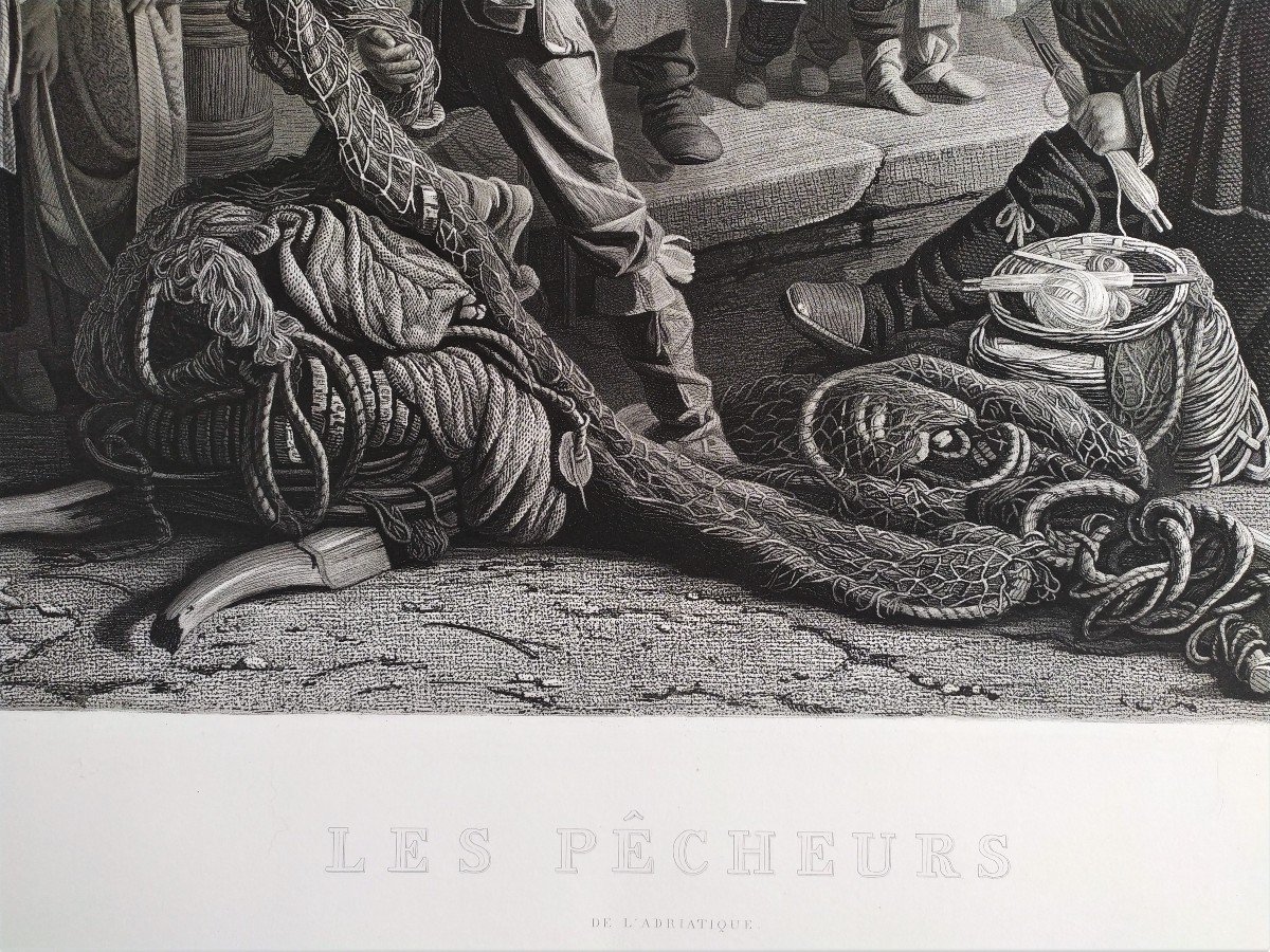 Grande Gravure  Les Pêcheurs De l'Adriatique  d'Après Léopold Robert  Gravé Par Z.Prévost -photo-3