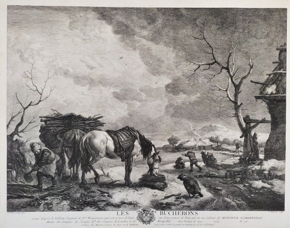 Winter Landscape Etching Print 18th Century Engraving-photo-3