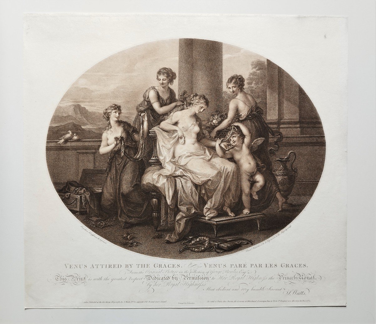 Gravure  mythologique Venus Paré Par Les Grâces Par Francesco Bartolozzi d'Après A. Kauffman-photo-2