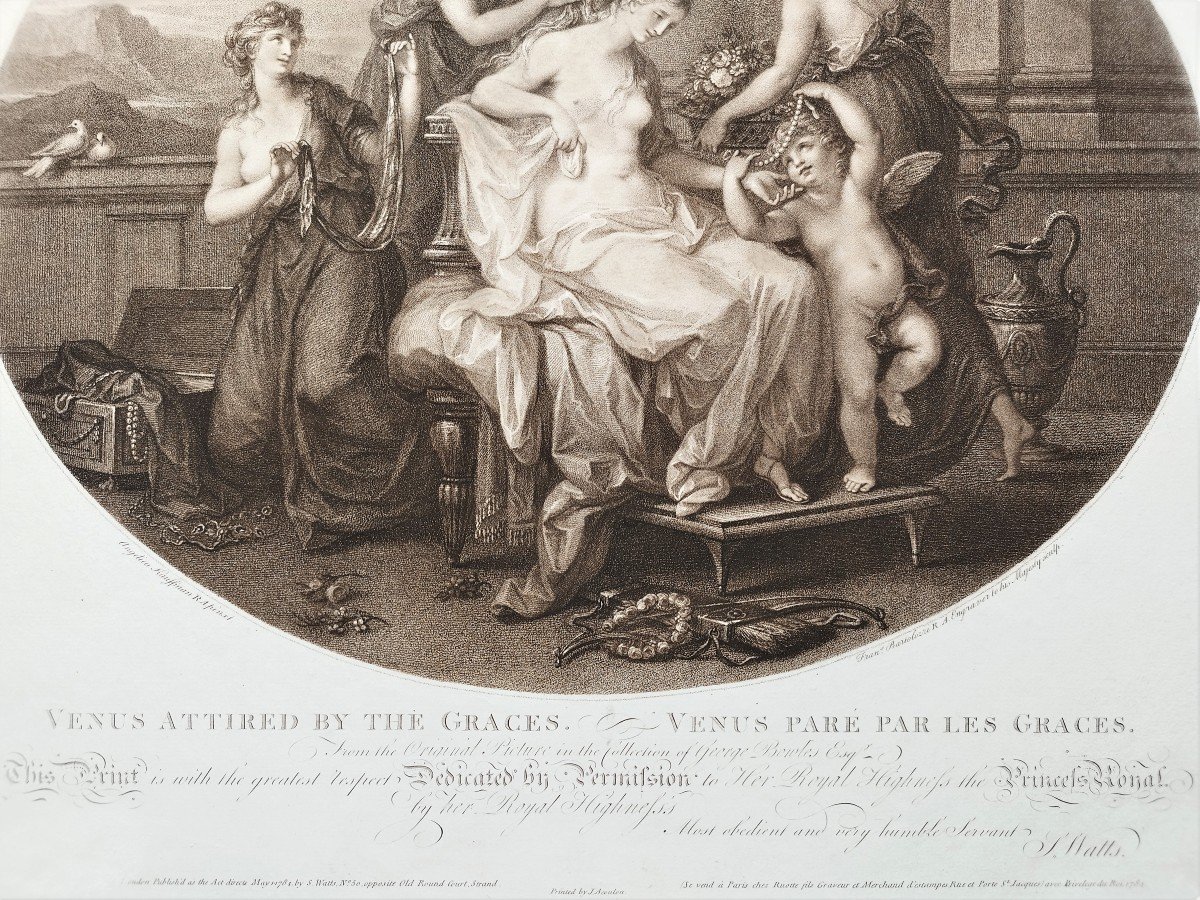 Gravure  mythologique Venus Paré Par Les Grâces Par Francesco Bartolozzi d'Après A. Kauffman-photo-3