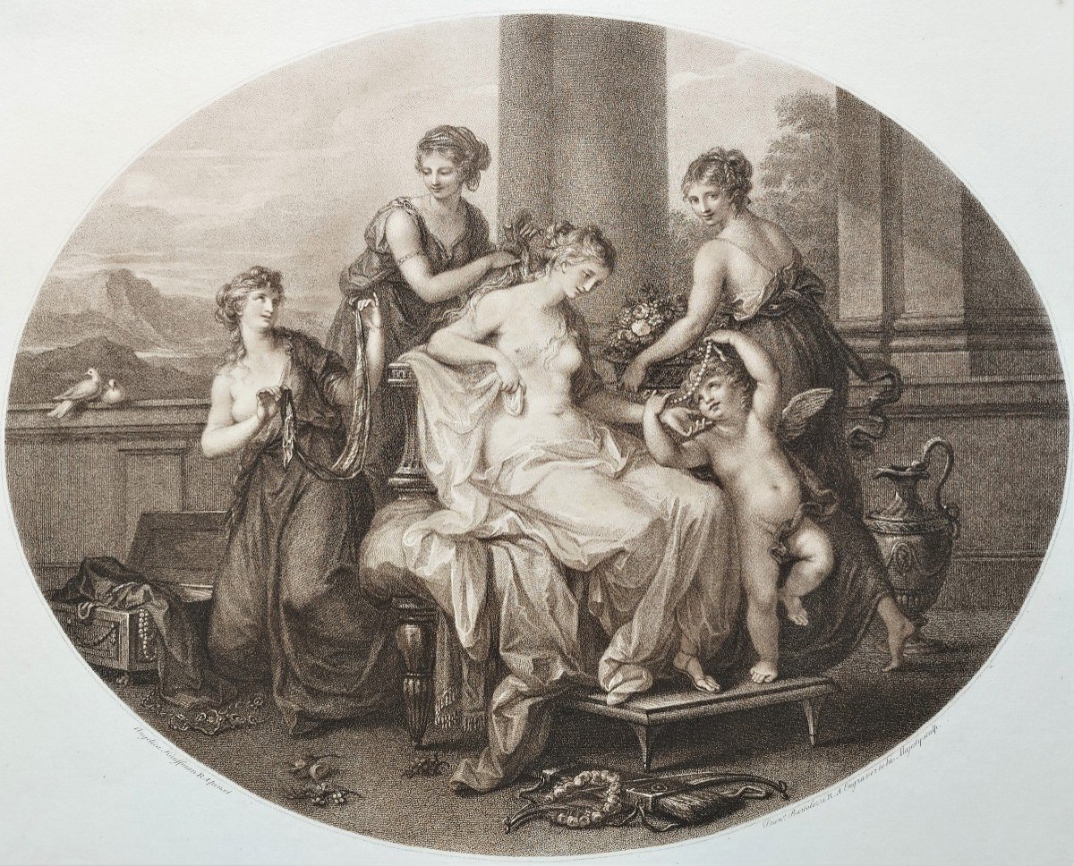 Gravure  mythologique Venus Paré Par Les Grâces Par Francesco Bartolozzi d'Après A. Kauffman-photo-4