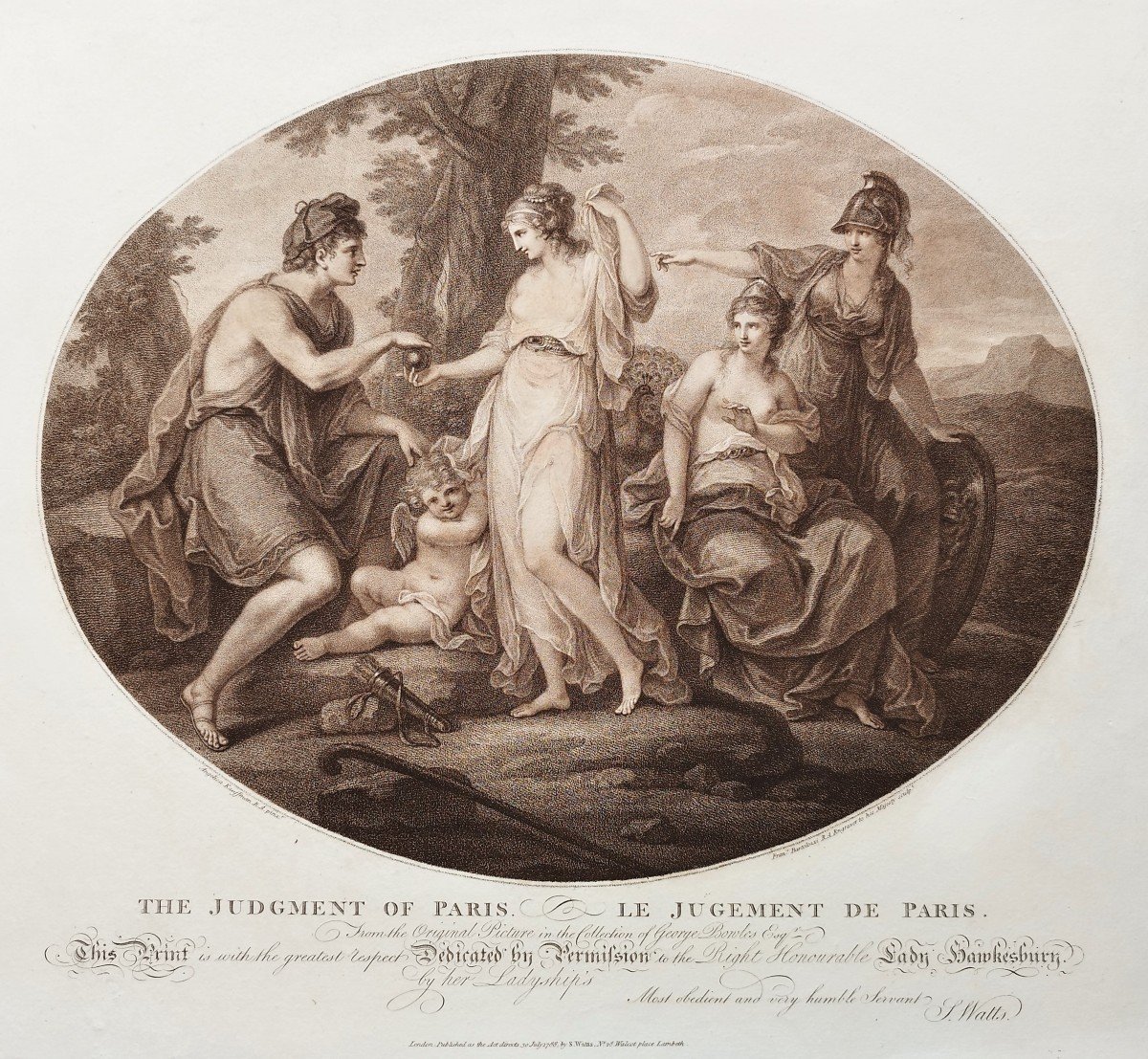 The Judgment Of Paris 18th Century Engraving By Francesco Bartolozzi After A. Kauffman Etching 